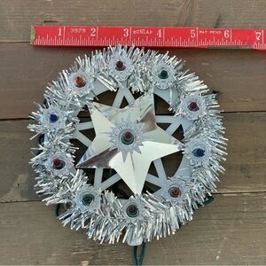Holiday Star Wreath Vintage Multi Color Light Star Ring Silver‎ Tinsel Christmas